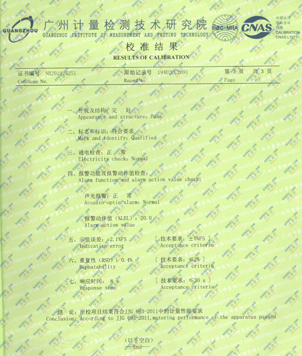 激光甲烷檢測儀計(jì)量校準(zhǔn)報告